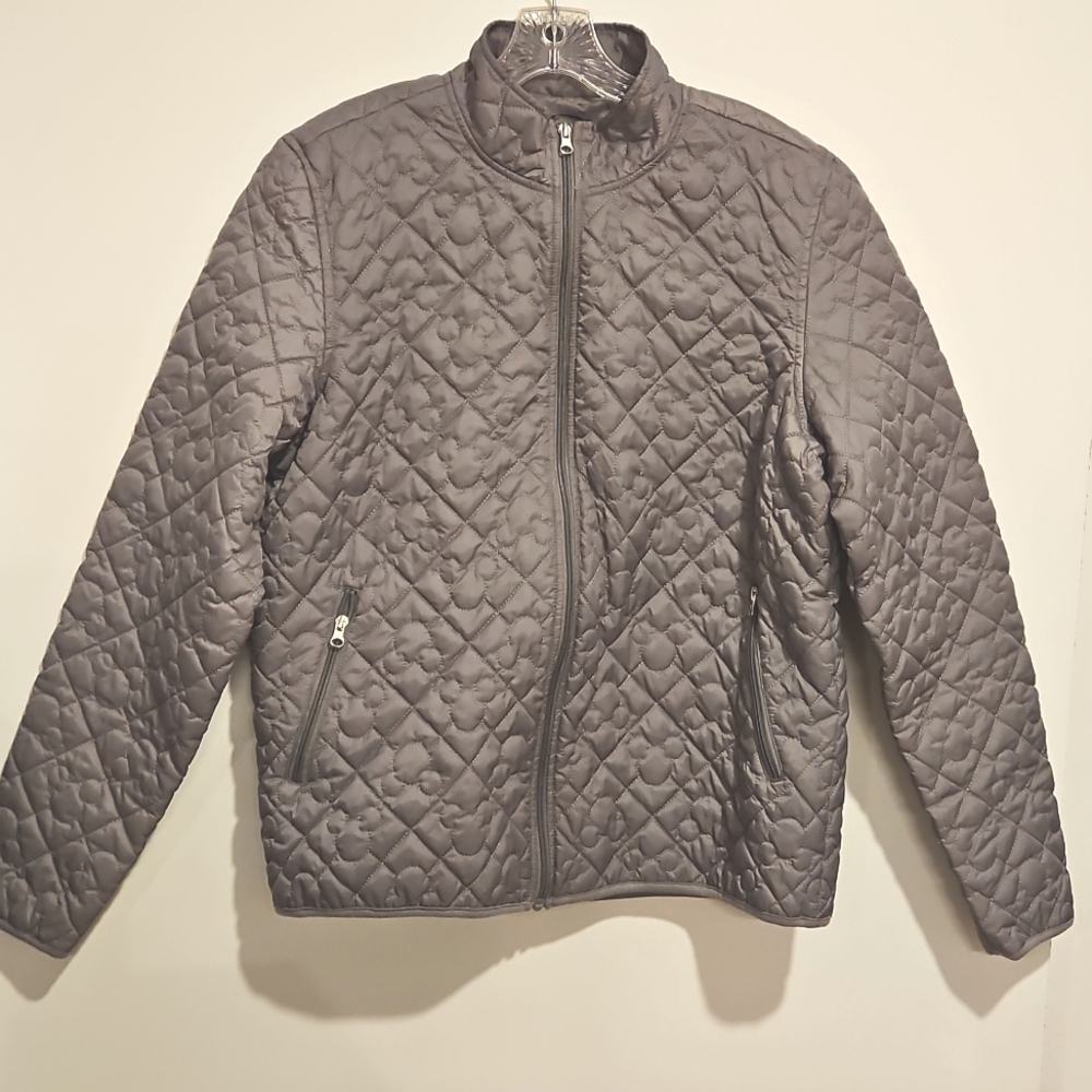 Disney Mickey Mouse gray long sleeve puffer jacket zip pockets Lg men women - Picture 3 of 8